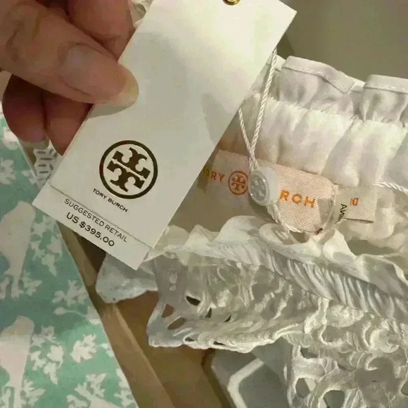 NWT Tory Burch Zoe white eyelet cotton one shoulder dress Sz 10 - Picture 4 of 7